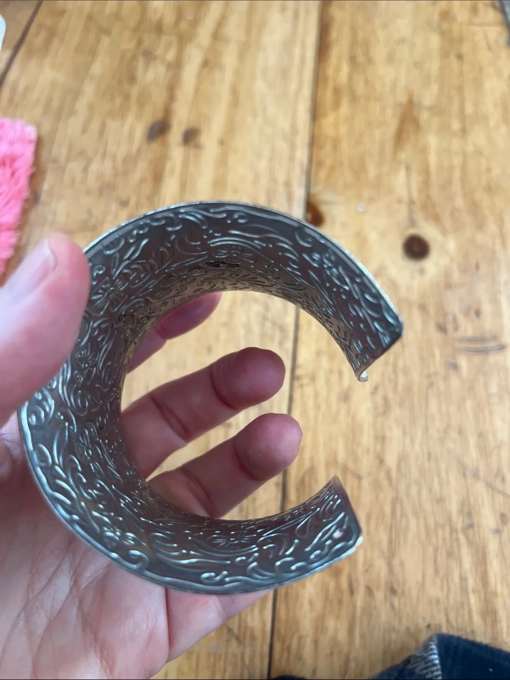 Engraved Floral Silver-Tone Cuff Bracelet
